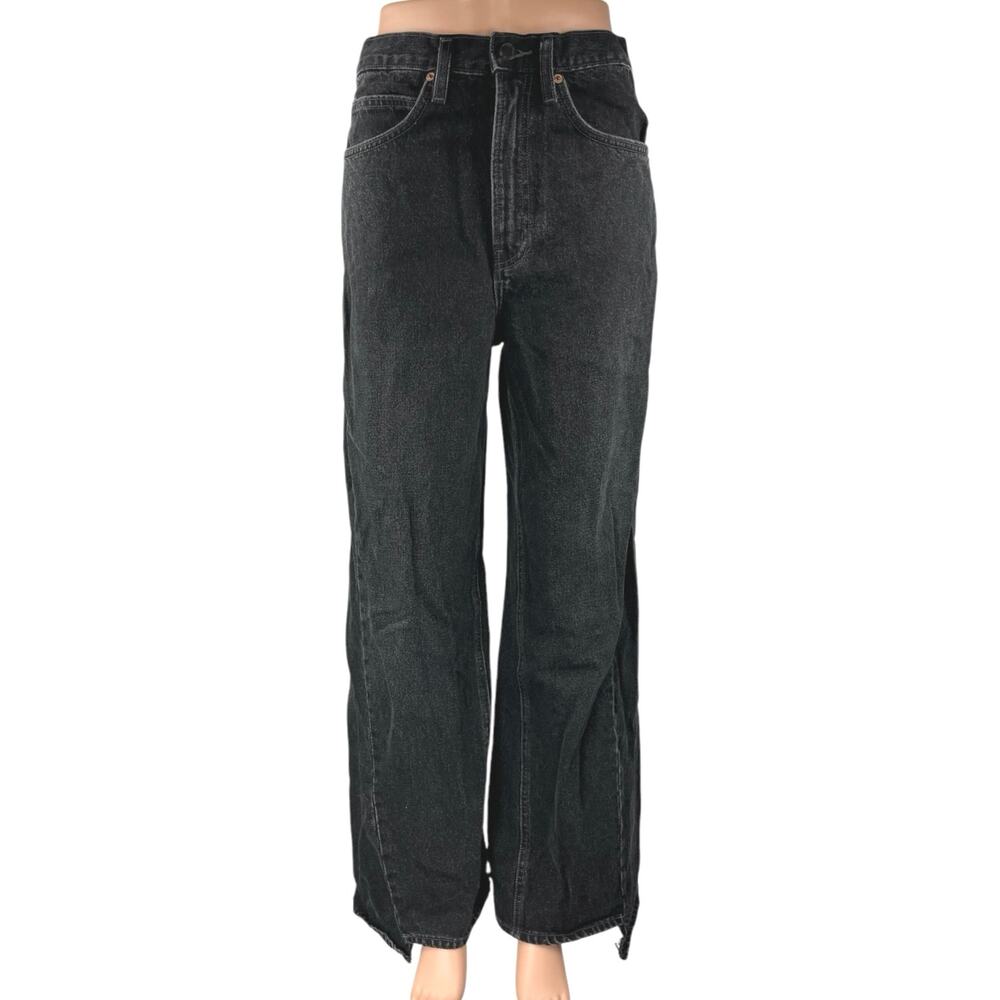 Oak + Fort Women's Black High Waisted Wide Leg Baggy Denim Jeans Pants Size 28